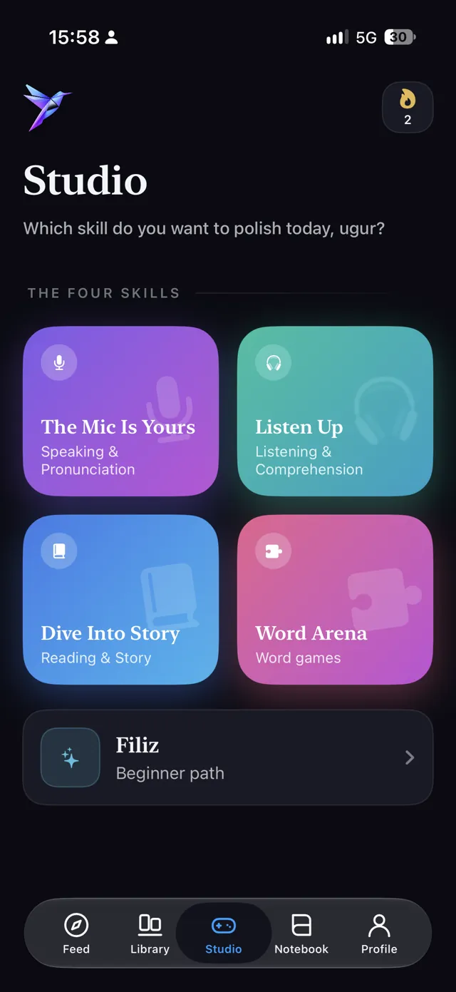 Studio hub with the four skills